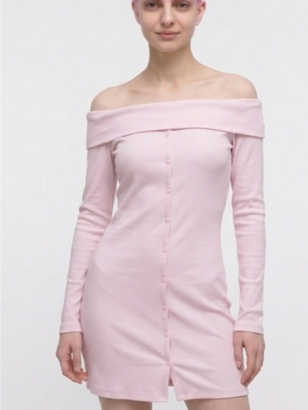 wild fable Light Pink Ribbed Off-Shoulder Knit Dress